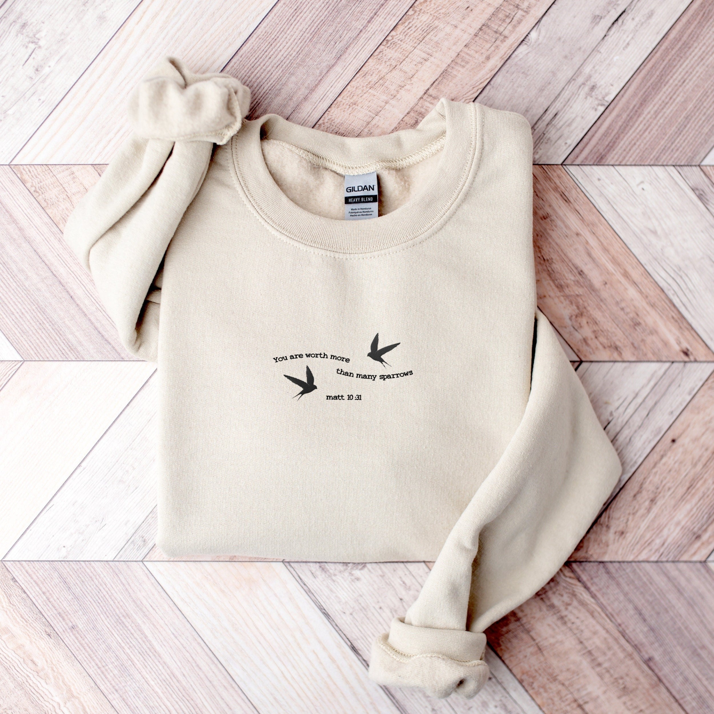 Embroidered Christian Sweatshirt, Embroidered Bible Verse Shirt, 'You Are Worth More Than Sparrows' Shirt, Christian Embroidered Crewneck